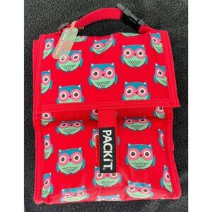 PackIt Freezable Lunch Bag With Fun Owl Print Red Color Insulated & Foldable Des